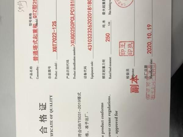 徐工XGT7022-12S塔式起重機